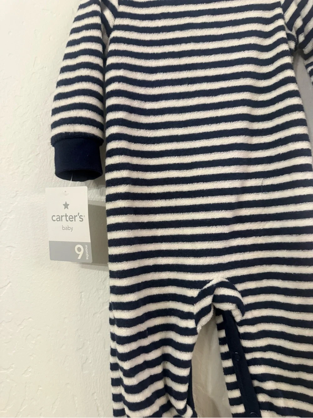 Carter's Navy & White Striped Footed One-Piece with Green Dino